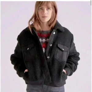 - Lucky Brand Black Sherpa Trucker Coat Jacket Size XS